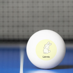 Cute white bunny personalised name yellow ping pong ball