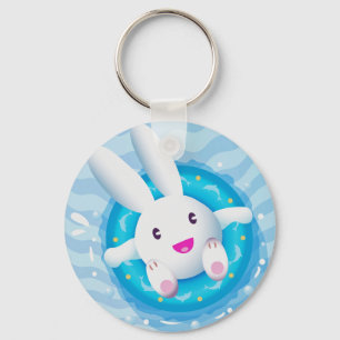 Cute White Bunny Pool Party Key Ring