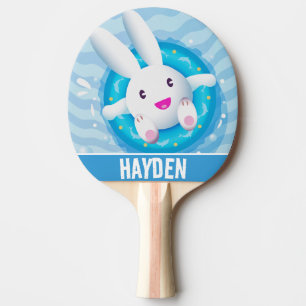 Cute White Bunny Pool Party Personalised Ping Pong Paddle
