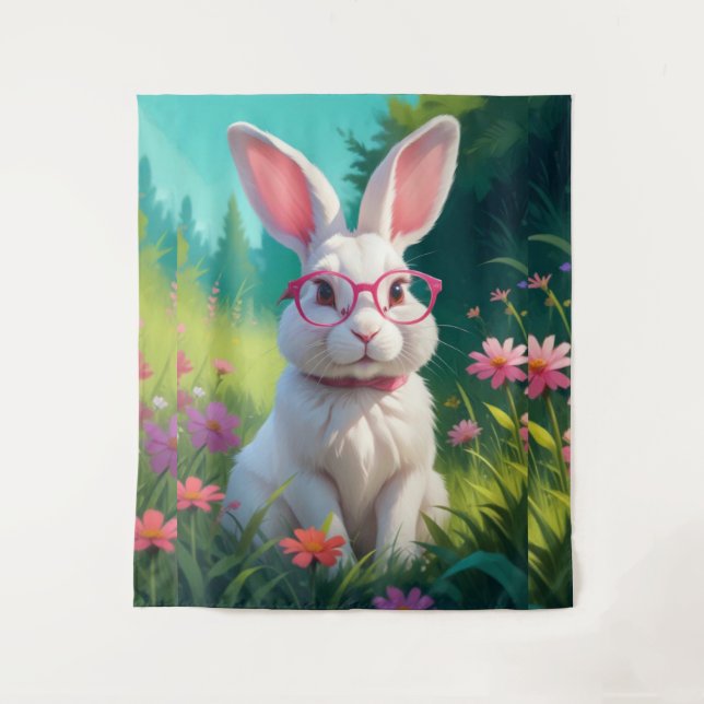Cute White Bunny Potrait-68054 Tapestry (Front)