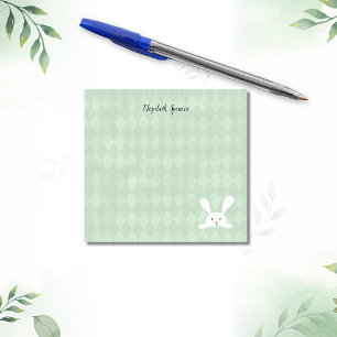Cute White Bunny Rabbit Harlequin Pattern Green Post-it Notes