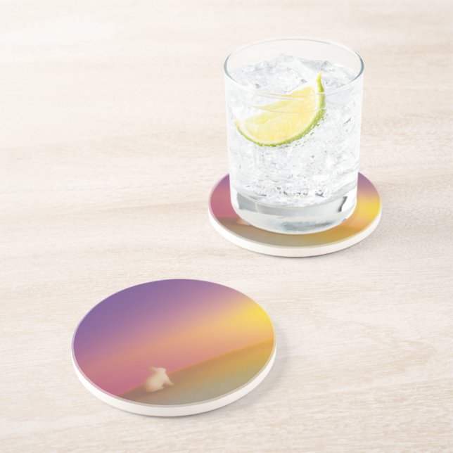 Cute White Bunny Rabbit on Grassy Hill at Sunrise Coaster (Side)