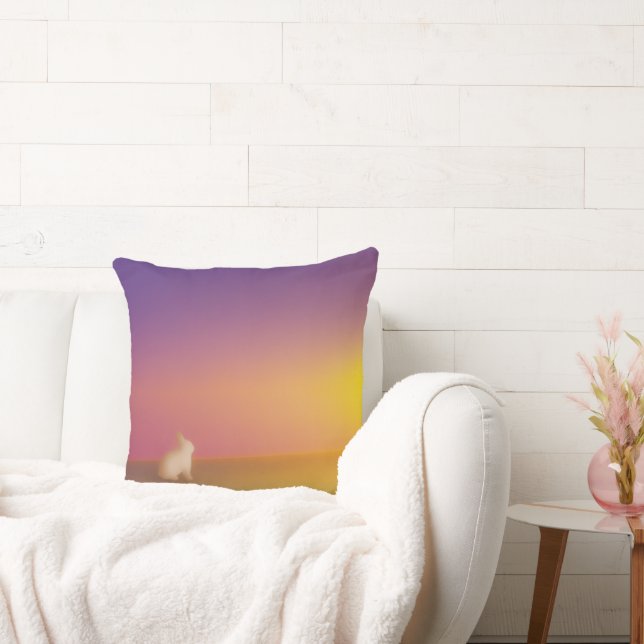 Cute White Bunny Rabbit on Grassy Hill at Sunrise Cushion (Couch)