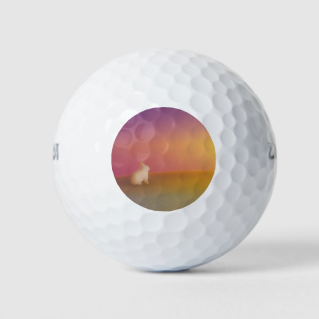 Cute White Bunny Rabbit on Grassy Hill at Sunrise Golf Balls (Front)