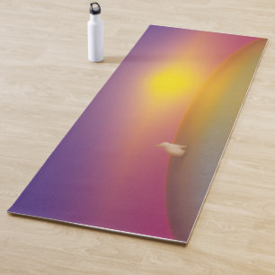 Cute White Bunny Rabbit on Grassy Hill at Sunrise Yoga Mat