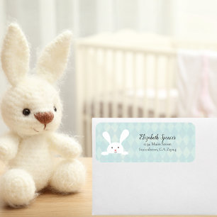 Cute White Bunny Rabbit Return Address   Aqua Blue Label