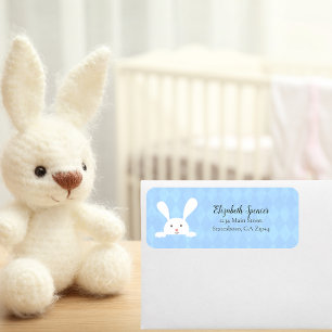 Cute White Bunny Rabbit Return Address Baby Blue Label