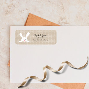 Cute White Bunny Rabbit Return Address   Tan Label