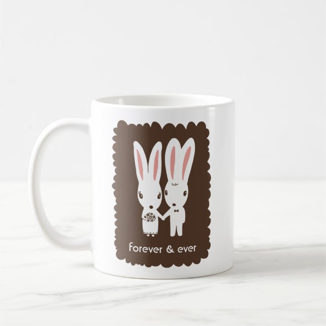 Cute White Bunny Rabbits Bride and Groom Custom Coffee Mug (Left)