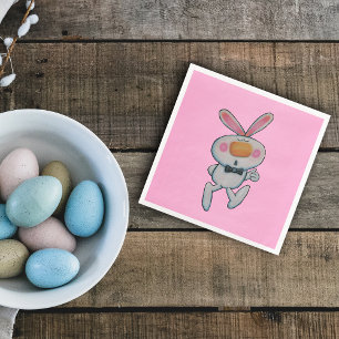 Cute White Bunny Thumbs Up Orange Nose on Pink Napkin