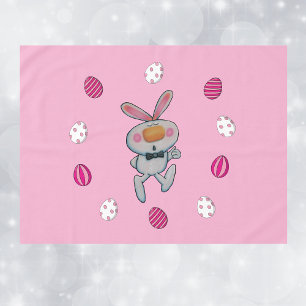 Cute White Bunny Thumbs Up Pink Dyed Easter Eggs Tablecloth