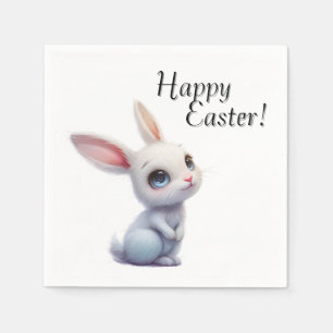 Cute White Bunny with Big Blue Eyes Happy Easter Napkin