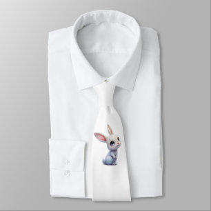 Cute White Bunny with Big Blue Eyes Tie