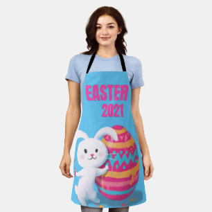 Cute white bunny with colourful painted Easter egg Apron