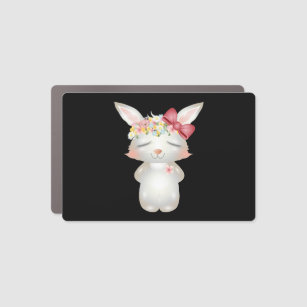 cute white bunny with flowers and bow car magnet