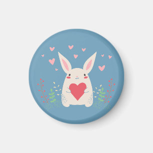 Cute White Bunny With Heart Magnet