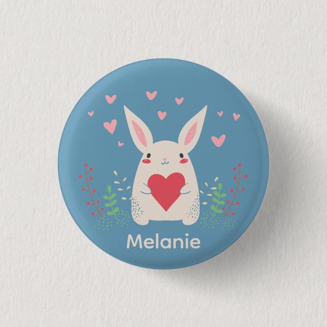 Cute White Bunny With Heart Personalised 3 Cm Round Badge (Front)