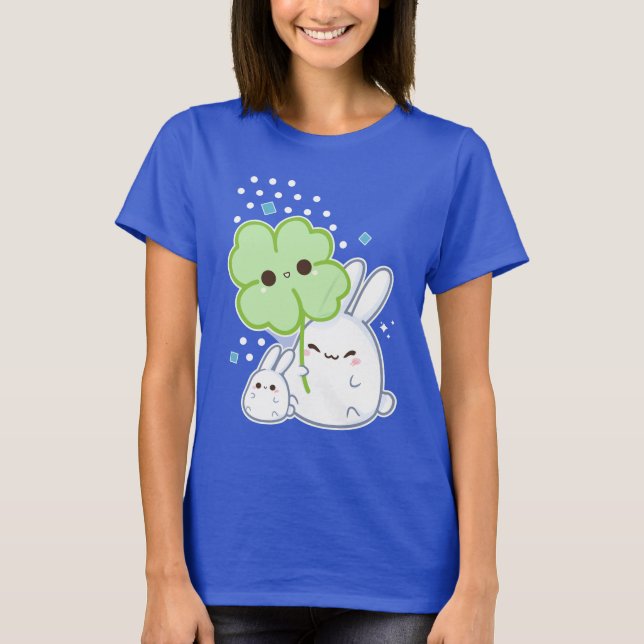 Cute white bunny with kawaii clover T-Shirt (Front)