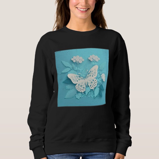 Cute White Butterfly Illustration Flowers Minimal  Sweatshirt (Front)