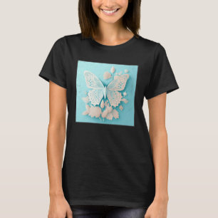 Cute White Butterfly Illustration Flowers Minimal T-Shirt