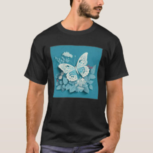 Cute White Butterfly Illustration Flowers Minimal T-Shirt