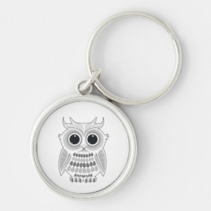Cute White Cartoon Owl Kawaii Big Eyes Woodland Key Ring