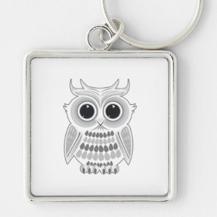Cute White Cartoon Owl Kawaii Big Eyes Woodland Key Ring