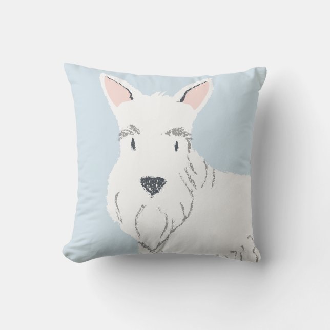 Cute white cartoon Scottish Terrier very good lad  Cushion (Front)