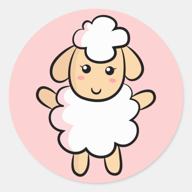 Cute White Cartoon Sheep with Pink Shading Classic Round Sticker (Front)