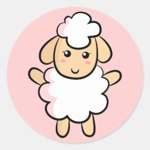 Cute White Cartoon Sheep with Pink Shading Classic Round Sticker