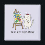 Cute White Cat Abstract Painting Lilac Aesthetics Magnet<br><div class="desc">Unleash your inner artist with this adorable white cat magnet, embracing a playful, messy, and abstract painting vibe! Perfect for adding a touch of whimsical charm to your home or studio, this magnet features a fluffy feline artist in a beret, enthusiastically creating a colorful masterpiece on an easel. The lilac...</div>