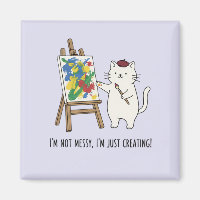 Cute White Cat Abstract Painting Lilac Aesthetics