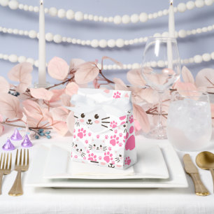 Cute White Cat and Pink Paw Favour Box