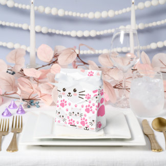 Cute White Cat and Pink Paw Favour Box