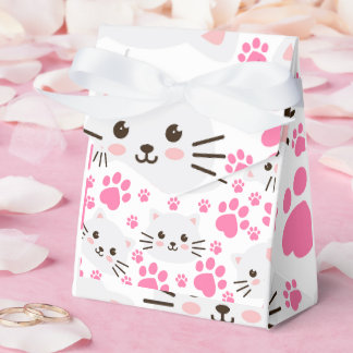 Cute White Cat and Pink Paw Favour Box