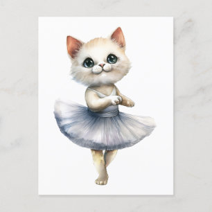 Cute white cat ballerina dancing ballet holiday postcard