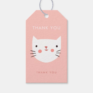 Cute White Cat Birthday thank you Gift Tags