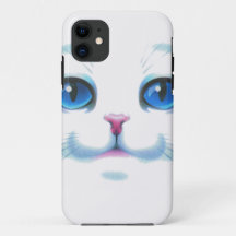 Cute White Cat Blue Eyes Face