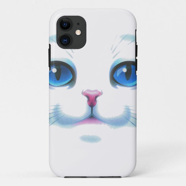 Cute White Cat Blue Eyes Face Case-Mate iPhone Case (Back)