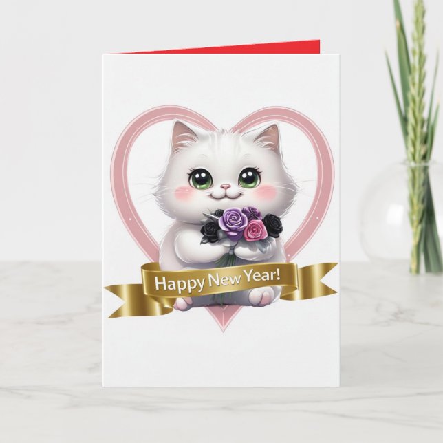 Cute White Cat Calendar 2025 Personalised Card (Front)