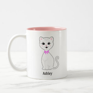 Cute White Cat Cartoon Personalised Two-Tone Coffee Mug