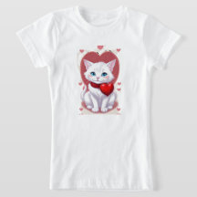 Cute White Cat Cartoon T-Shirt