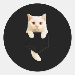 Cute White Cat Cket Funny Cat Mom Cat Dad Cat Love Classic Round Sticker