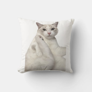 Cute White Cat Cleaning Leg Funny Pet Lover Cushion