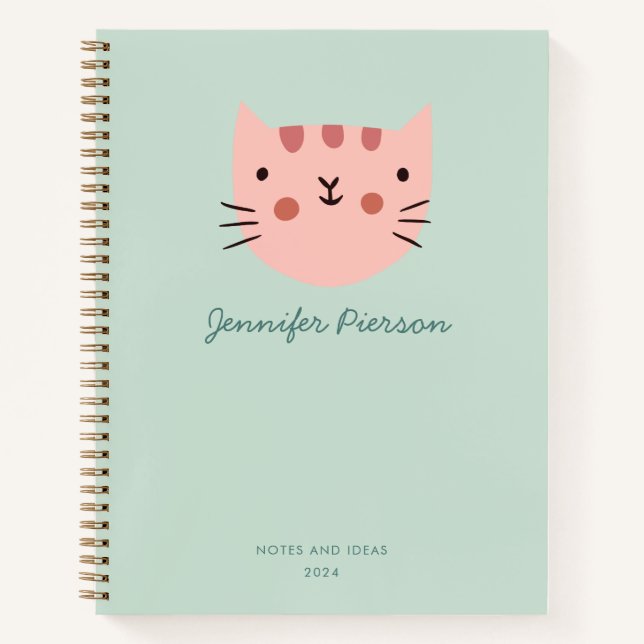 Cute White Cat  Custom Handwritting Name  Notebook (Front)