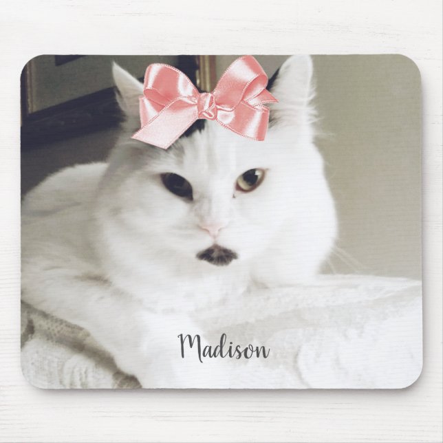 Cute White Cat Custom Photo Personalised Gel Mouse Pad (Front)