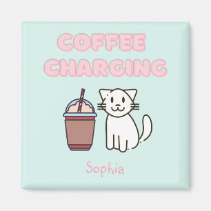 Cute White Cat&Funny Coffee Caffeine Pastel  Magnet