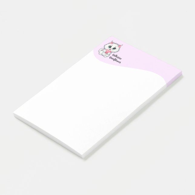 Cute White Cat Holding A Heart 1 Post-it Notes (Angled)