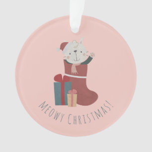 Cute White Cat in Christmas Socks Ornament