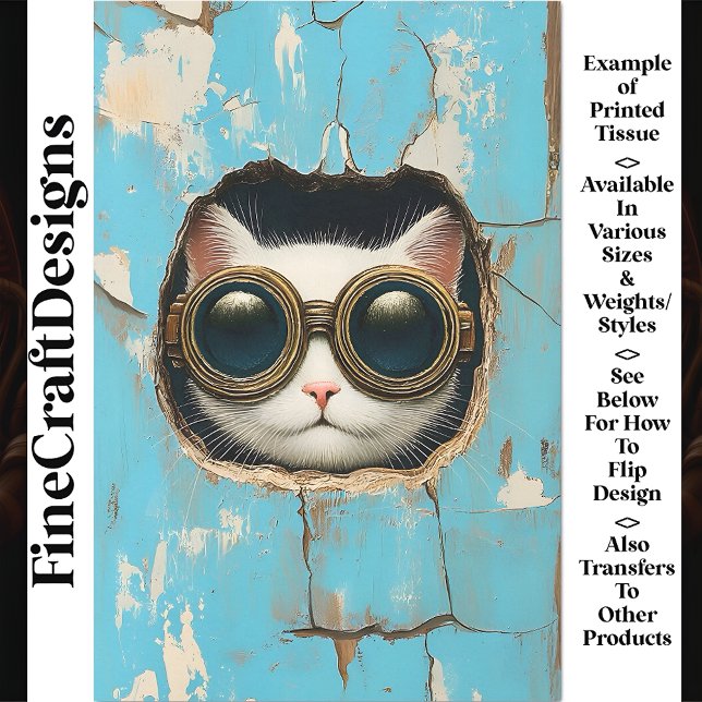 Cute White Cat Kitten Hiding Peeking AQ5 Decoupage Tissue Paper (Creator Uploaded)